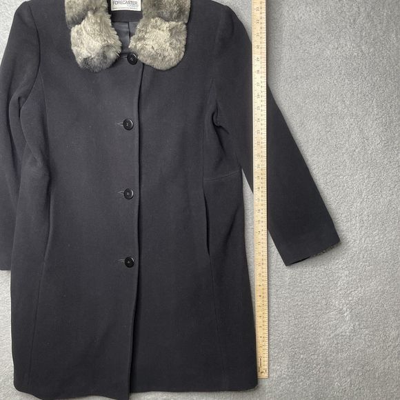 Wool Coat Womens 8 Black Lambswool Blend Fur Collar Forecaster of Boston Topcoat - Picture 10 of 15